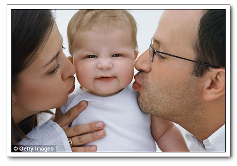 Parents and Child Kissing